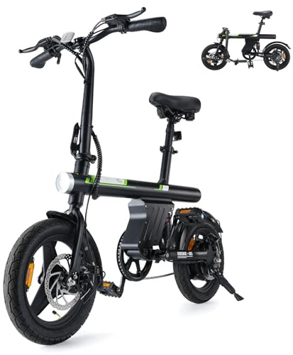 Finbike U1 Electric Bike for Adult/Teens,14 Folding Electric Bicycle with LCD Display,25KM/H & 40KM Range,4H Fast Charge,4 Riding Modes,Rear Shock Absorber,120KG Capacity,Compact Foldable Ebike