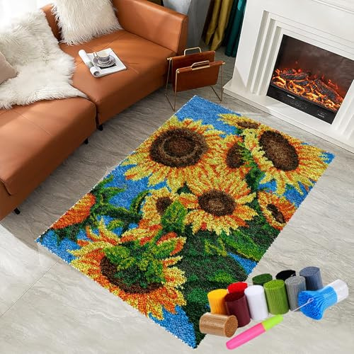 Latch Hook Kit for Adults and Beginners - DIY Tapestry Rug Making with Printed Patterns, Canvas Yarn, Crochet - Home Décor - 38 x 52 cm