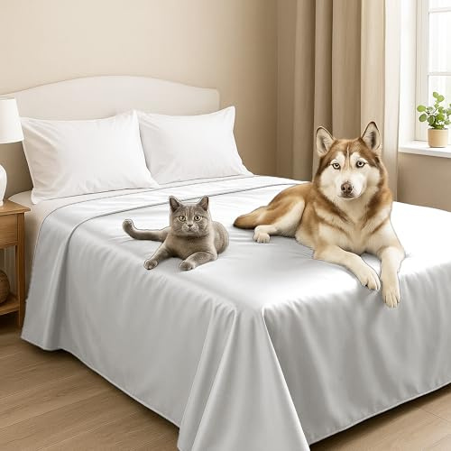 Byour3 - Cubrecama Doble Super Impermeable Animales Colcha Antimanchas Antimoho Protección Cama Individual Queen Size Anti Pelo Gato Perro Niños Manta Lavable (Blanco, 260x275cm - Cama 180)