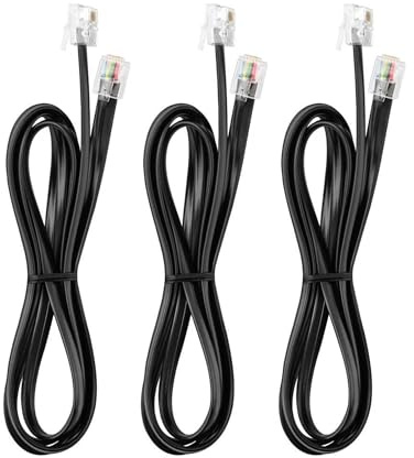 VTHAHABY 3 st RJ12 6P6C telefonkablar, svart, hane till trådbunden rak hane för data- och röstsignalöverföring för telefonkabel, fax, DSL-modem, skrivare, radio