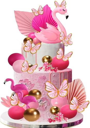 Decoración para tartas de flamenco, decoración de postres para niñas, bola de deseos rosa, mariposa para cumpleaños, día de la señora, fiesta de princesas