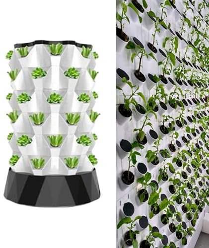 Torre idroponica da giardino per interni ed esterni, sistema di coltivazione aeroponica per verdure, erbe e fragole, 48 fori per piante, soluzione di giardinaggio verticale salvaspazio