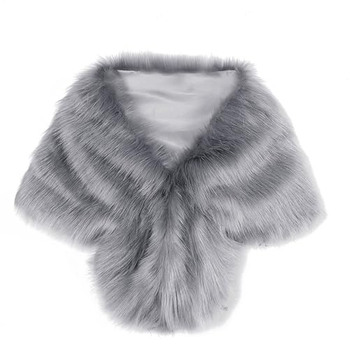Women Faux Fur Shawl Wrap Bridal Furry Cape Shawl Winter Warm Shoulder Cape Wedding Bridesmaid Soft Plush Dress Wraps Shawls Stoles (01-GY2, One Size)