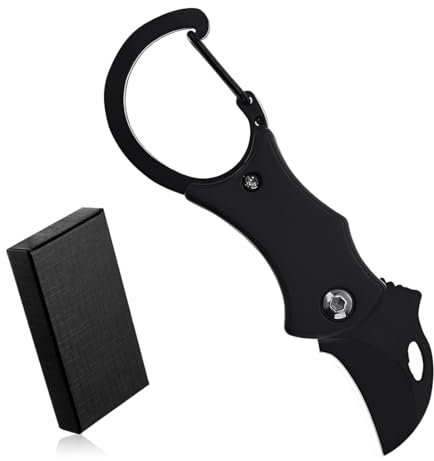 BLPRKOT Couteau Pliant, Couteau Multifonctionnel, Mini Couteau de Poche Noir, Couteau de Voyage Extérieur, Petit Couteau avec Mousqueton, Petit Couteau Porte-Clés, Cadeau pour Homme