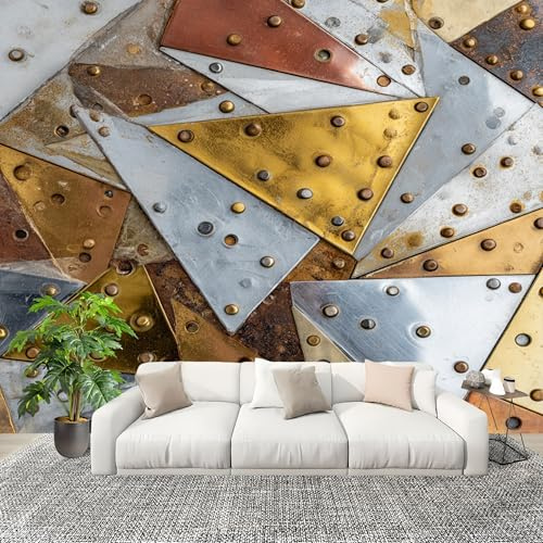Casa Decorazione Interna Fotomurale Giunzione Metallica Geometrica - Carta da Parati Tessuto Non Tessuto - Oro E Argento Carta da Parati Poster 3D Camera dei Bambini Decorazione 300x210 cm