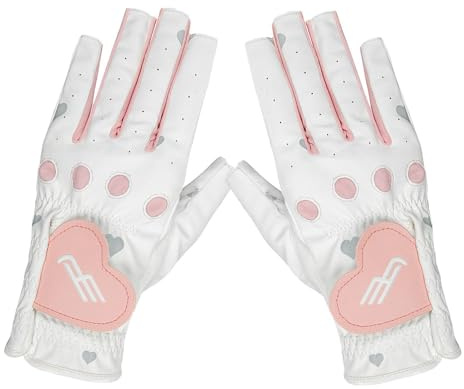mophrati Guanti da golf antiscivolo senza dita per donna, regolabili a forma di cuore, eleganti e comodi, appositamente progettati per donna, Rosa, Digitare 21
