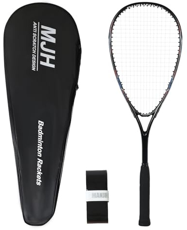MANJHONG Aluminium Squashschläger (Anfänger Rahmen) Leichtgewicht Schläger mit Schlägertasche & Griffband, Schwarz