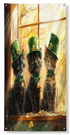 Copertura per porta esterna con gatto Bombay per festa di San Patrizio, 91 x 182 cm, divertente per finestra, decorazione per porta anteriore e posteriore, decorazione per uscita, decorazione per