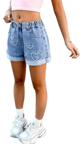 Toddler Girls Jeans Shorts Denim Shorts for Children Elasticated Waist Soft Stretchy Summer Casual Cute Little Kids Regular Fit Youth Dance Bike Outdoor Play Everyday Wear 7-8 Years