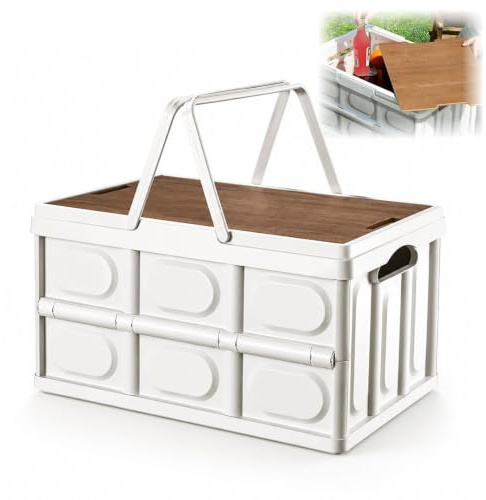 Cajas Plegables - Cajas Plegables de 30L, Caja Plegable Estable Con tapa, Organizador de Maletero Portátil, Cajas de Camping, 43x30x24cm (Blanco)