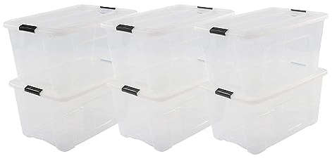 Iris Ohyama Aufbewahrungsboxen mit Deckel, 45L, 6er-Set, Transparent, Sicherer Verschluss, Stapelbar, Griffe, Schlafzimmer, Schrank, Büro, Organisation, BPA-freies Plastik, Ordnungsboxen, NTB-45