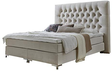 Atlantic Home Collection Boxspringbett RONJA mit extra großem Kopfteil in Hoteloptik, 160x200 cm, inklusive Topper (Härtegrad H2), Creme
