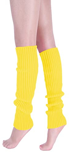 DOOVID Scaldamuscoli da donna anni '80 a costine Stretch ginocchio alto maglia gamba calda sport calzini lunghi, Giallo, taglia unica