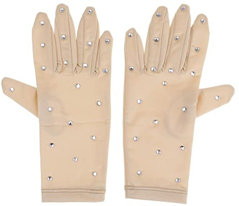harayaa Eiskunstlauf Handschuhe mit Strasssteinen für Damen Und Mädchen, 4 Größen (wird mit Einigen Ersatz Strasssteinen Als Ersatz Geliefert), Hautfarbe, S
