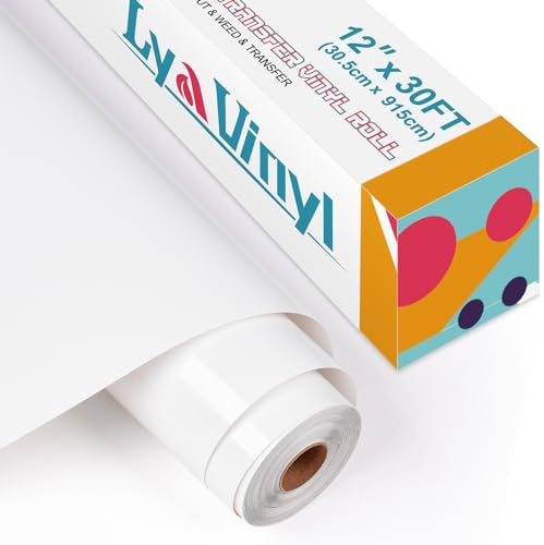 Lya Vinyl Heat Transfer Vinyl 12 x 30ft White Iron On Vinyl Roll for Cricut, Silhouette Cameo, Premium HTV for DIY Clothes, Bags, Shoes and Other Textiles
