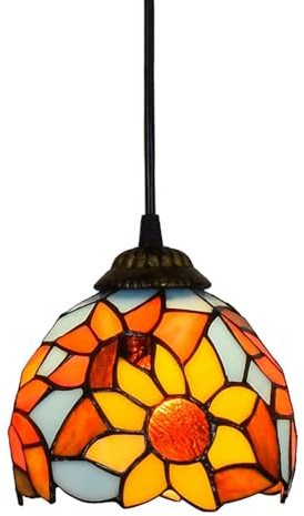Tiffany Pendelleuchte Deko Leuchte Vintage Buntglas Hängelampe Höheverstellbar Esstischlampe Küchenlampen Retro Pendellampe Wohnzimmer Hängeleuchte Schlafzimmer Keller Loft Cafe Bar,E27,Φ15cm