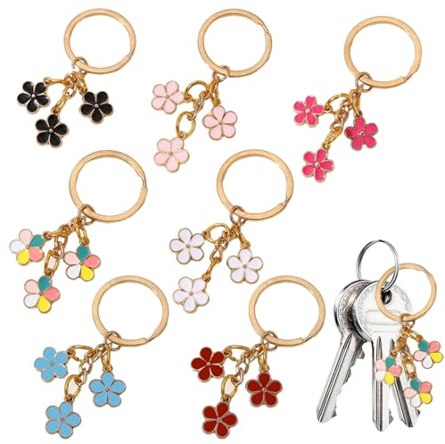 DALAETUS 7 Pièces Porte-Clés En Forme De Fleur Pour Femme, Mignons Pour Fille, Accessoires De Sac à Main Pour Sac à Dos (7 Couleur)