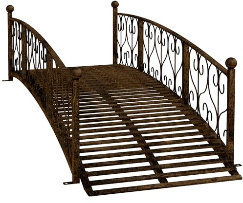 Outsunny 7' Metal Arch Garden Bridge with Safety Siderails, Decorative Arc Footbridge with Delicate Scrollwork S Motifs for Backyard Creek, Stream, Fish Pond, Bronze