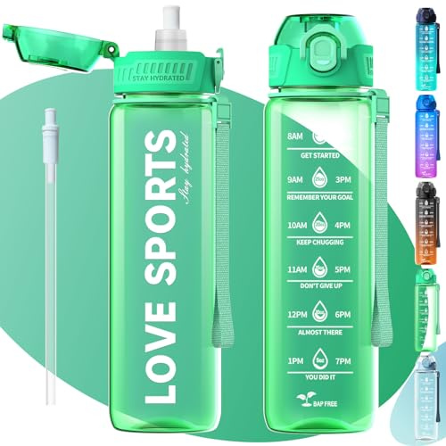 MYFOREST 1L Trinkflasche (großer/klein Schluck 2-in-1) Tritan™ 100% Spülmaschinenfest, BPA-frei Wasserflasche, Stoßfest, Zeitmarker für Motivierende Flüssigkeitszufuhr