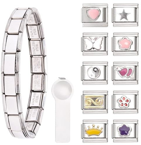 Set Bracciale Fascino Italiano, 8 Charms Supplementari Con Strumento Di Apertura, Collegamento Del Braccialetto Modulare Rimovibile Di 9 Mm, Charms In Stile Italiano Per Donne