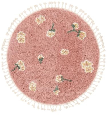 RugVista Linnea, Kinderteppich, Shaggy/Handloom, Ø 150 cm, Rund, Niedriger Stapel, Wohnzimmer, Kinderzimmer, Schlafzimmer, Diele, Nur chemische Reinigung, Ohne gefährliche Chemikalien, Rosa