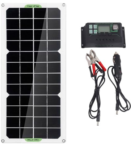 Solimery Cargador de BateríA PortáTil de 12V con Panel Solar de 30W para Coche, Furgoneta, Caravana, con Controlador 100A