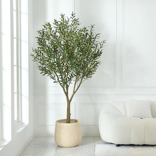 VeriNatural Artificial Olive Tree 210cm Large Tall Fake Plant - Faux Tree with 137 Fruits & 3066 Leaves for Home Office Indoor Outdoor Decor - Decorative Plastic Plants for Living Room Bedroom, VN157