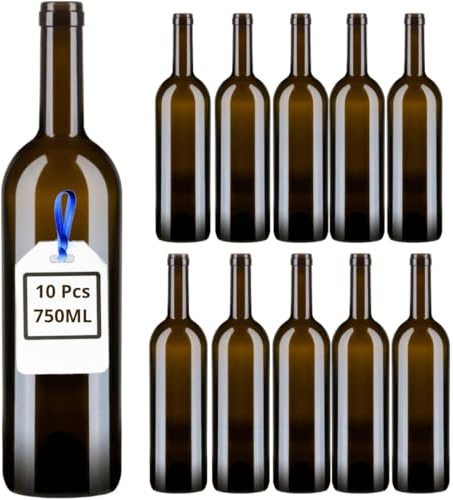 Firmadigaranzia srl FDG | 10 Bottiglie vuote Bordolese in Vetro Scuro UVAG per Vino Rosso, Bianco e Rosato con Imboccatura idonea per Tappo in Sughero, 750 ml