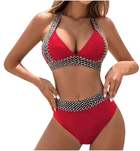 Womens Two Piece Swimsuit High Waist Bikini Sets Sexy Push Up Wrap Bikini Top and Swim Brief Beach Wear Set Ladies Swimming Costumes Tummy Control Swimwear Plus Size Bathing Suit Red