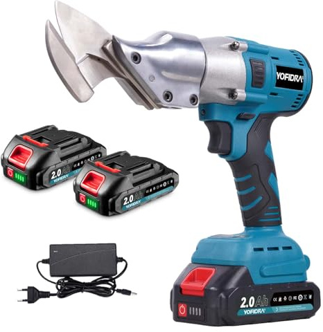 Yofidra Tijeras Inalámbricas - Tijeras Eléctricas sin Escobillas con 2 Baterías de 2000 mAh, Capacidad de Corte de 3 mm y Velocidad Variable Continua, Tijeras eléctricas para metal, PVC y aluminio