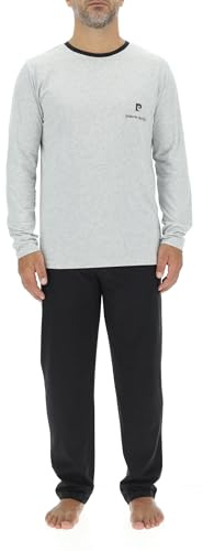 Pierre Cardin Underwear Pigiama da Uomo Lungo 100% Cotone, Abbigliamento da Notte Uomo, Set t-Shirt e Pantaloni, Grigio Chine/Nero, XXL