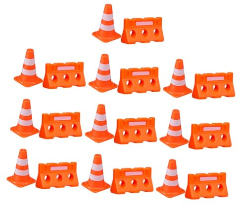 HONITANO 20 Pcs Mini Traffic Signs and Roadblocks for Plastic Construction Playset with Orange Cones and Barricades Interactive Educational Road Signs for Home and School Development