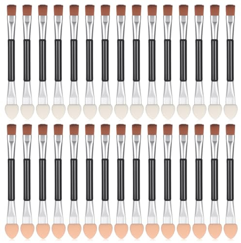 TIESOME 30 pinceles de sombra de ojos de doble cara, aplicador de sombra de ojos, esponja desechable, cepillo de maquillaje de doble cabeza, cepillo de maquillaje de esponja para sombra de ojos