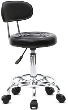 TactFire Taburete Respaldo Ergonómico 360° 48-58cm Ajustable 1ud Negro | Taburete con respaldo ergonómico, 360° giro, altura 48-58cm ajustable, 1 unidad, para oficina, salón, masaje, spa