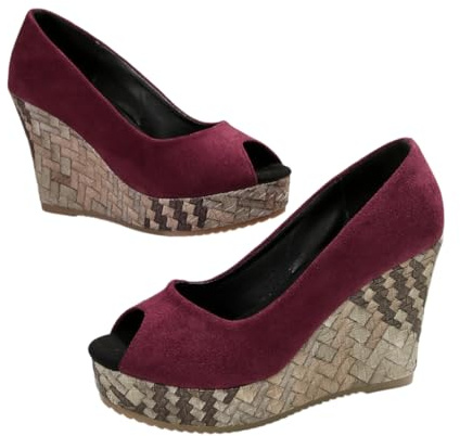 XHZPF Scarpe singole con tacco alto con tacco alto con tacco a cuneo bocca per donne in autunno, nuova scarpa singola poco profonda(rosso,37)