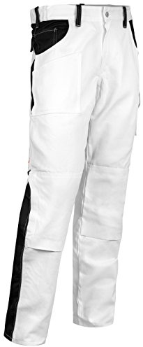 strongAnt® - Pantaloni Elastici da Lavoro Bianco - Pantaloni Pittore Stuckateur Addetto alle Pulizie, Tasca per Ginocchiere, Cerniera Lampo YKK+Bottone YKK - KERMEN - Fatto nell'UE - Bianco-Nero 58