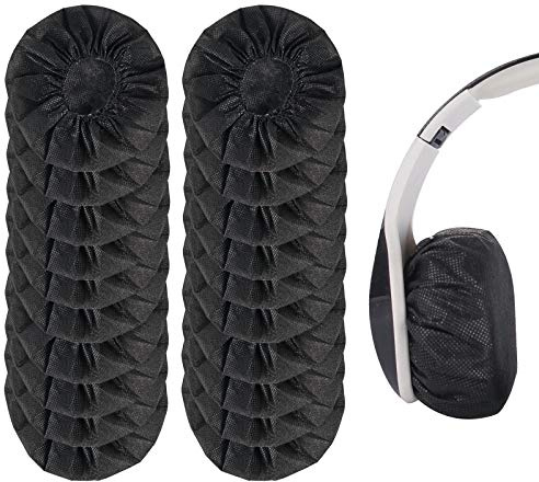 Yizhet Fundas Auriculares Desechables, 200 Piezas 12cm Cubierta para Auriculares de 10 a 12 cm / 3,93-4,72 Pulgadas, Tela no Tejida Elásticas, Antisudor Sanitarios, Negro