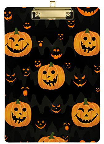 Planchette à pince amusante en acrylique motif citrouilles d'Halloween, format A4, pour bureau, école, salle de classe – 22,9 x 31,8 cm avec clip en métal discret