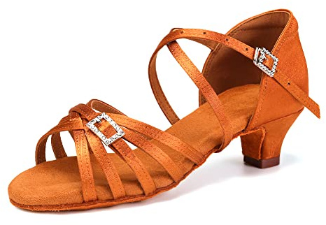 VCIXXVCE Scarpe da Ballo Latino Bambina con Punta Aperta | Raso Salsa Bachata Scarpe da Ballo da Sala per Allenamento con Tacco 4 cm