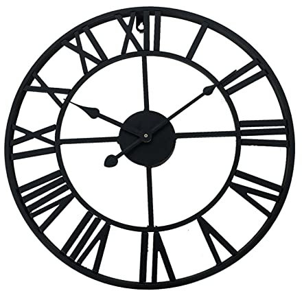 Large Vintage Wall Clock with Roman Numerals - Classic Timepiece for Home Décor - Silent Non-Ticking Clocks for Living Room - Bedroom - Kitchen Wall Clock - Outdoor Clock - Garden Clock (Black - 60cm)