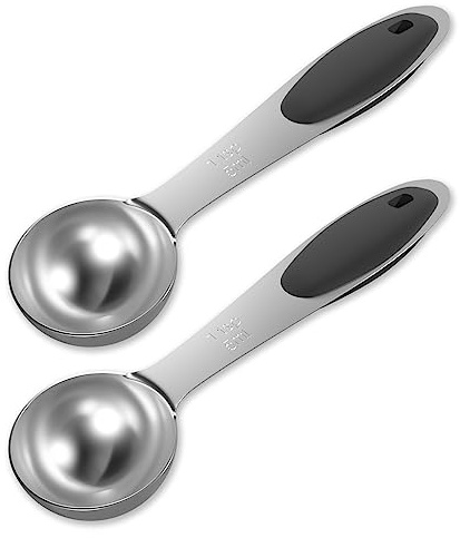 LEIFENY 2PCS 1 Tsp(1/3tbsp, 1/6oz, 5ml) Single Measuring Spoon with Black Silicone Grip, Stainless Steel Individual Measure Scoop Only