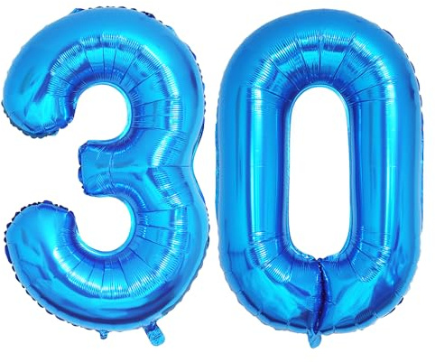 Ponmoo 40 inches Foil Balloons Numbers 30 Blue (101cm), Inflatable Helium or Air, Giant Balloon Number 0-9, 10-29, 30-100, Grand Balloons for Anniversary Wedding Birthday Party Decoration