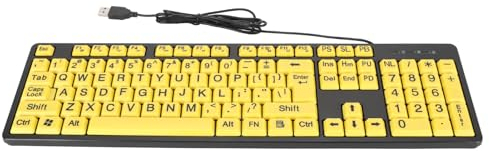 Tastiera per Computer con Stampa di Grandi Dimensioni, Tastiera a 104 Tasti USB Cablata Ad Alto Contrasto per Ipovedenti, Anziani, Non Vedenti, Tastiera con Lettere Grandi di