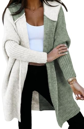 Astylish Womens Oversized Knit Cardigan Sweaters Fall Fashion Loose Color Block Batwing Sleeves Coat Green Medium