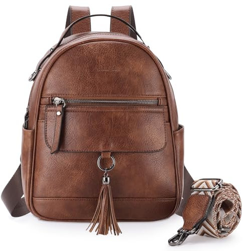 Chase Chic Klein Rucksack Damen,Leder Anti-Diebstahl Mode Rucksackhandtaschen,Mehrzweck Cabrio Schultertasche Handtasche Rucksacktasche,Braun