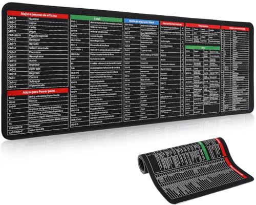 Tofficu Alfombrilla De Ratón Grande 12X31 Pulgadas con Atajos De Teclado En Español para Oficina Y Gaming Antideslizante Y Acolchada