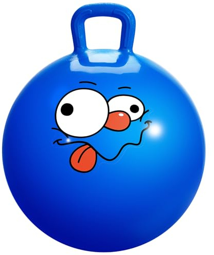 INPODAK Space Hopper, Balle Sauteuse pour Enfants de 8 à 12 Ans, Balle Sauteuse de 55 cm, Balles Rebondissante avec poignée, Jouet Sauteur pour Enfants de 8,9,10,11 et 12 Ans(Visages Rigolos Bleus)