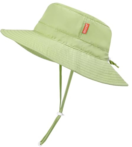 HECCEI Baby Sun Hat UPF 50+ Foldable Brim Kid Summer Hat, Quick-Dry & Adjustable Chin Strap Toddler Cap Green