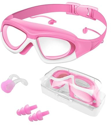 Zumhigh Gafas Buceo Niño, Gafas de Natación para Niños, con Protección Antivaho y UV, Correa de Silicona Ajustable, Incluye Tapones para Oídos y Pinza para Nariz, Apto para Niños de 3 a 15 Años