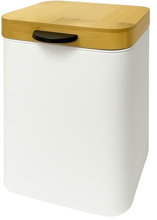 Relaxdays Cubo de Basura para Pared, 3 l, Cierre Suave, Cubo Interior, Metal, eckiger baño, Blanco/Natural